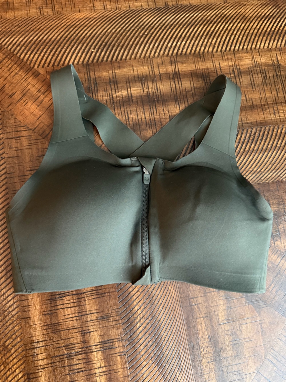 Lululemon Enlite Zip Front Sports Bra Olive Green 34C High Support Running